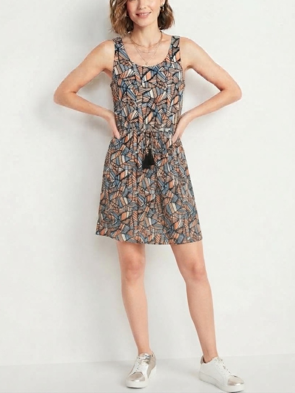 Lucky Brand Geometric Mini Dress in Black & Orange Size Small Like New